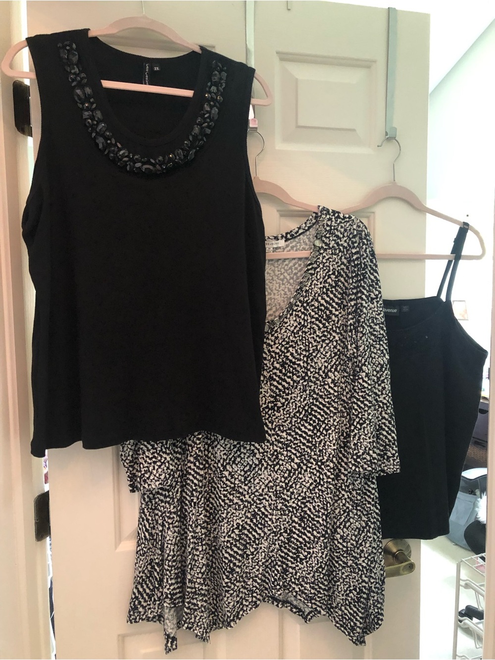 Black Embellished 2 …Sleeveless Top + 1 Black & White Patterned 2x